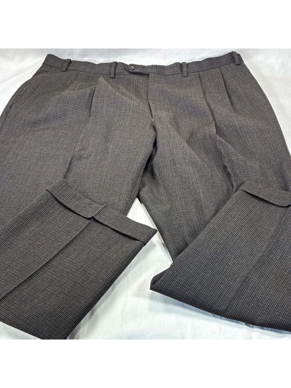 Lauren Ralph Lauren Men's Dress Pants 38x30 Gray Wool Pleated Houndstooth Plaid